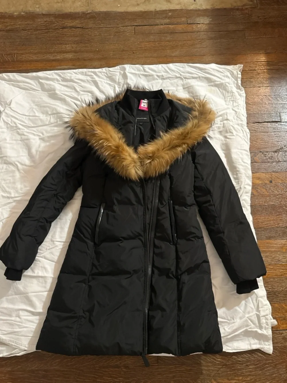 Black Puffer Jacket with Faux Fur Trimmed Hood - Picture 3 of 3